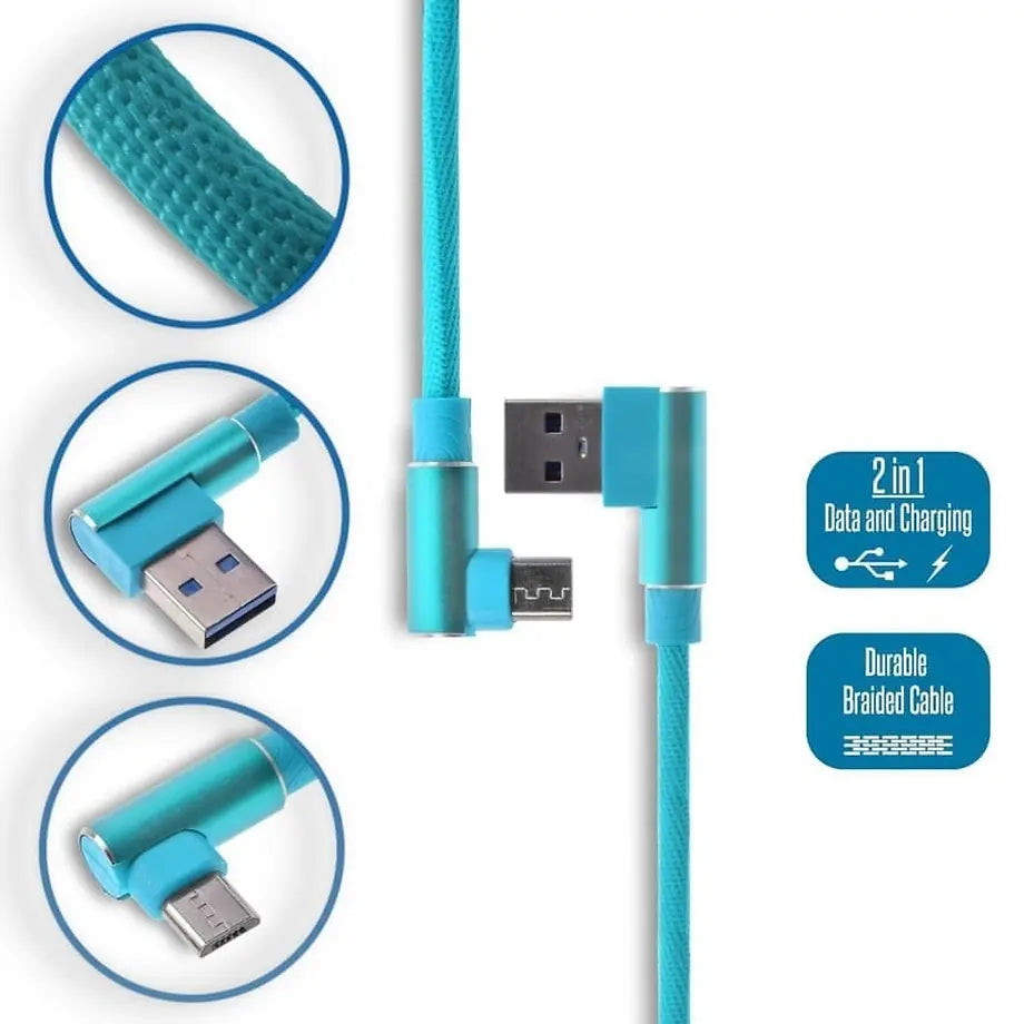 Γωνιακό Καλώδιο Φόρτισης - Δεδομένων Micro USB 1M Light BLUE