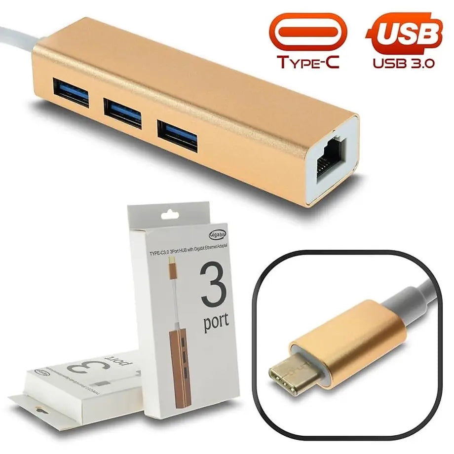 TYPE-C 3.0 HUB X3 + Gigabit Ethernet GOLD Metal