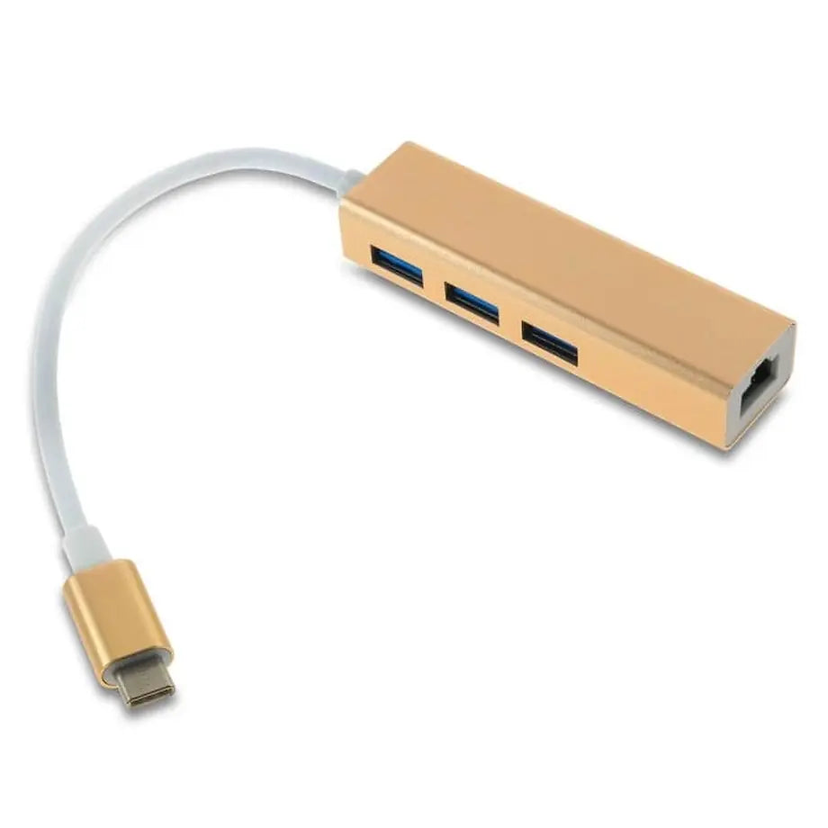TYPE-C 3.0 HUB X3 + Gigabit Ethernet GOLD Metal