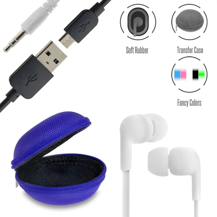 Stereo HI-FI Earphones White+ Θήκη + USB TO Micro