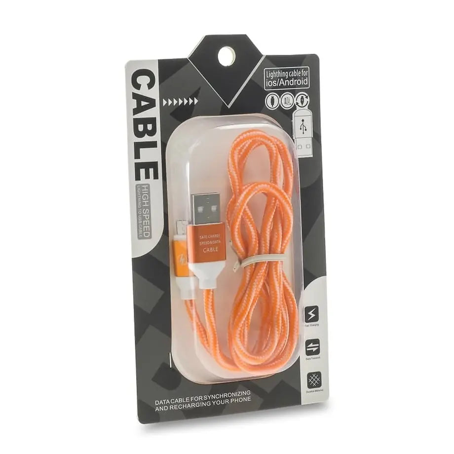 Πλεκτό Καλώδιο Φόρτισης - Δεδομένων Micro USB Orange 1M