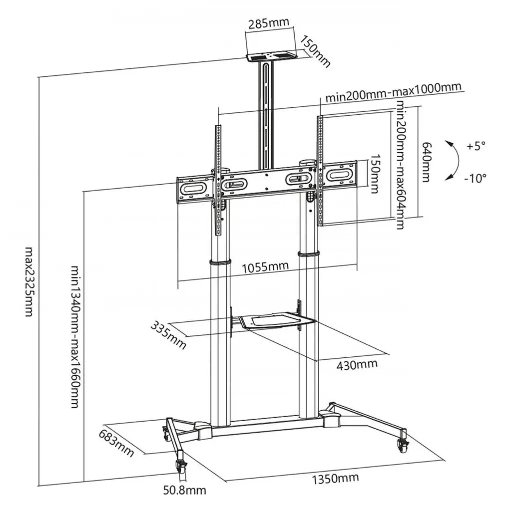 SBOX MOBILE FLOOR STAND 60'-100' / 152-254 cm VESA 1000x600 BLACK