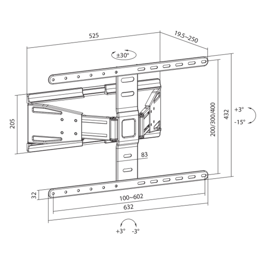 SBOX WALL MOUNT 43-90' 50KG 600X400