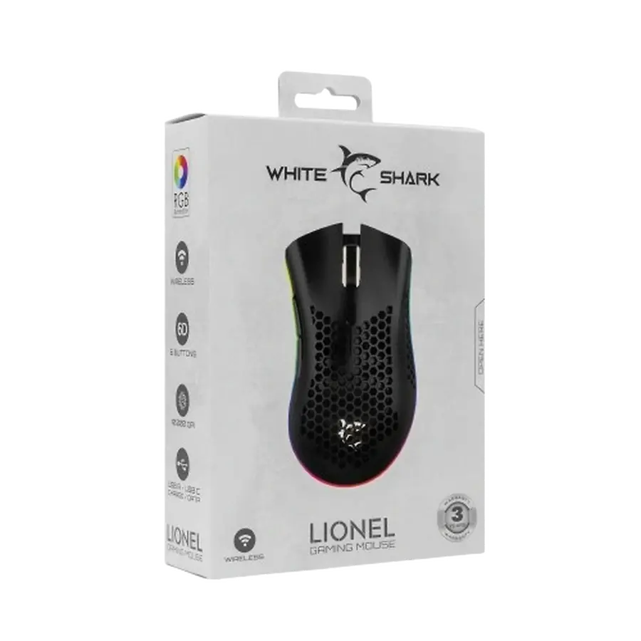 WHITE SHARK WIRELESS 500mAh Li-BAT GAMING MOUSE 10K  LIONEL BLACK