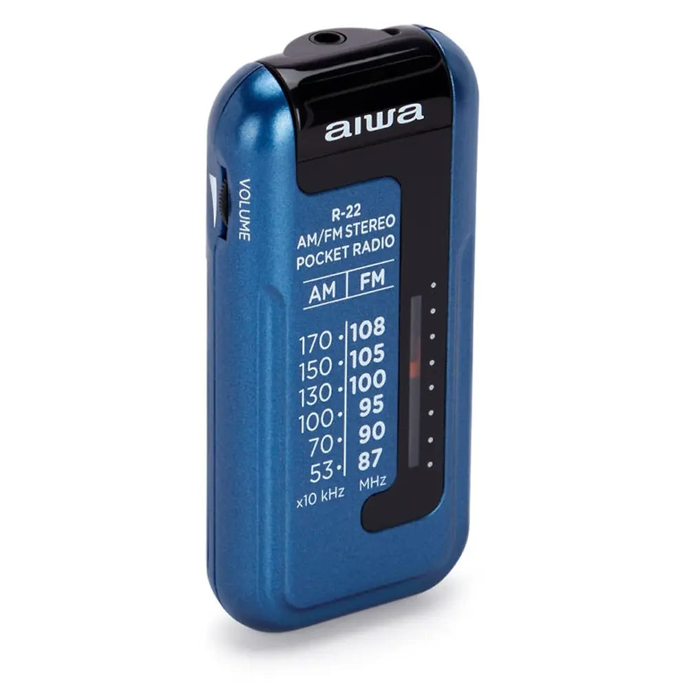 AIWA MINI POCKET RADIO WITH EARPHONES BLUE
