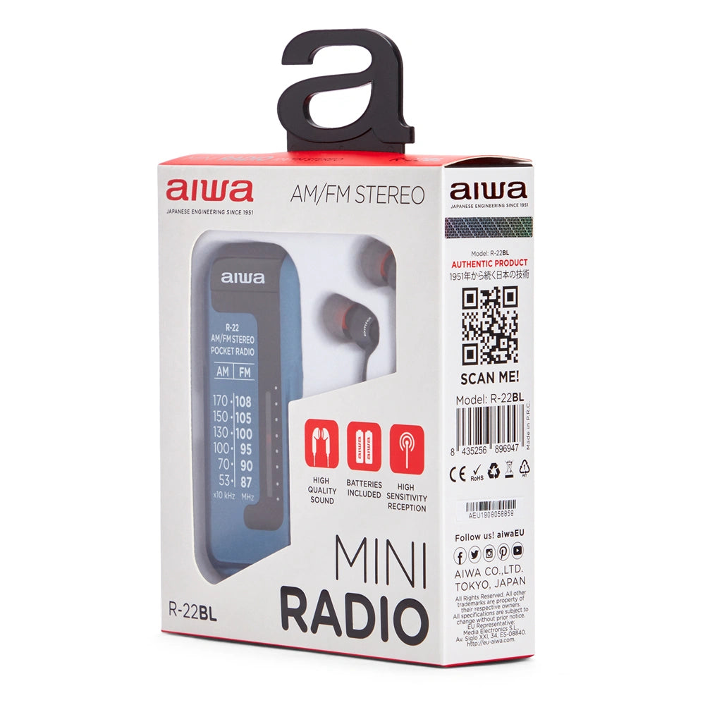 AIWA MINI POCKET RADIO WITH EARPHONES BLUE