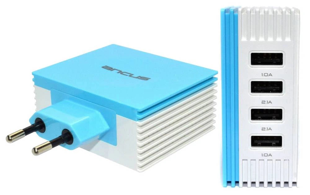 Φορτιστής Ταξιδίου Ancus Multi Charger 4 Usb 4.2A Λευκό - Μπλε