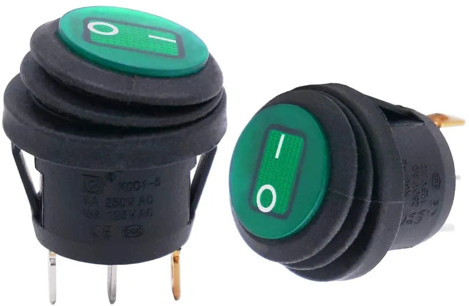 Green Waterproof Round Rocker Switch 2 Position 3 Pins KCD1