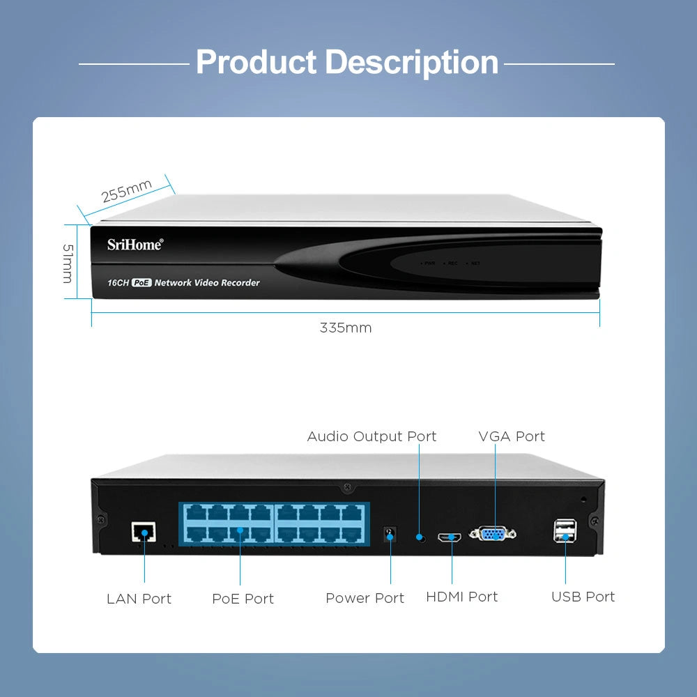 SRIHOME 5MP 16-CHANNEL PoE NETWORK VIDEO RECORDER