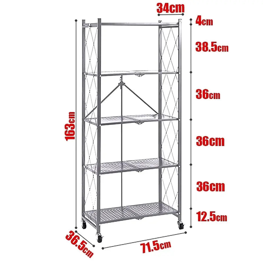 Τροχήλατη Ραφιέρα 5 Επιπέδων 163X71CM Γκρι