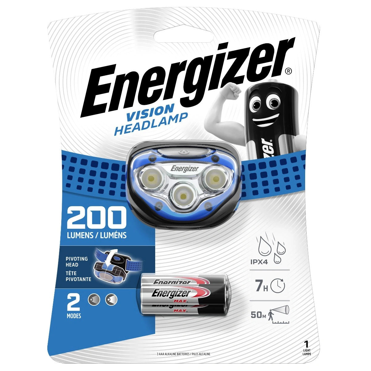 Φακός Κεφαλής Energizer Vision 2 Led 200 Lumens με Μπαταρίες AAA 3 Τεμ. Μπλε