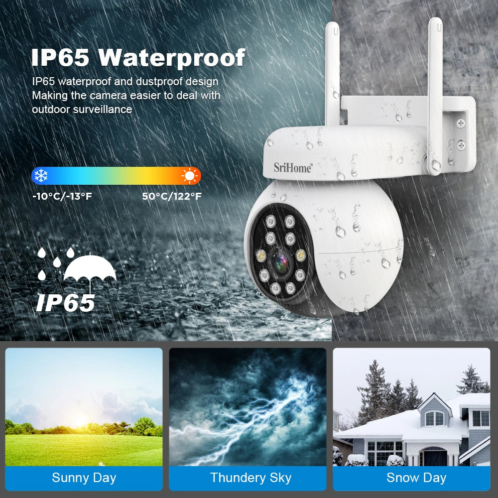 SRIHOME WATERPROOF WIFI PTZ IP CAMERA 5MP HD