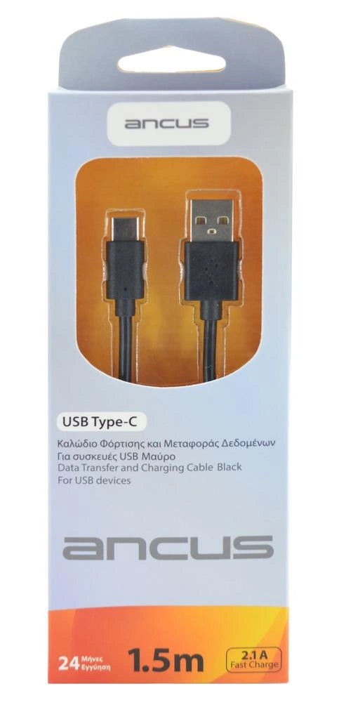 Καλώδιο σύνδεσης Ancus USB-C 2.1A Μαύρο 1.5m