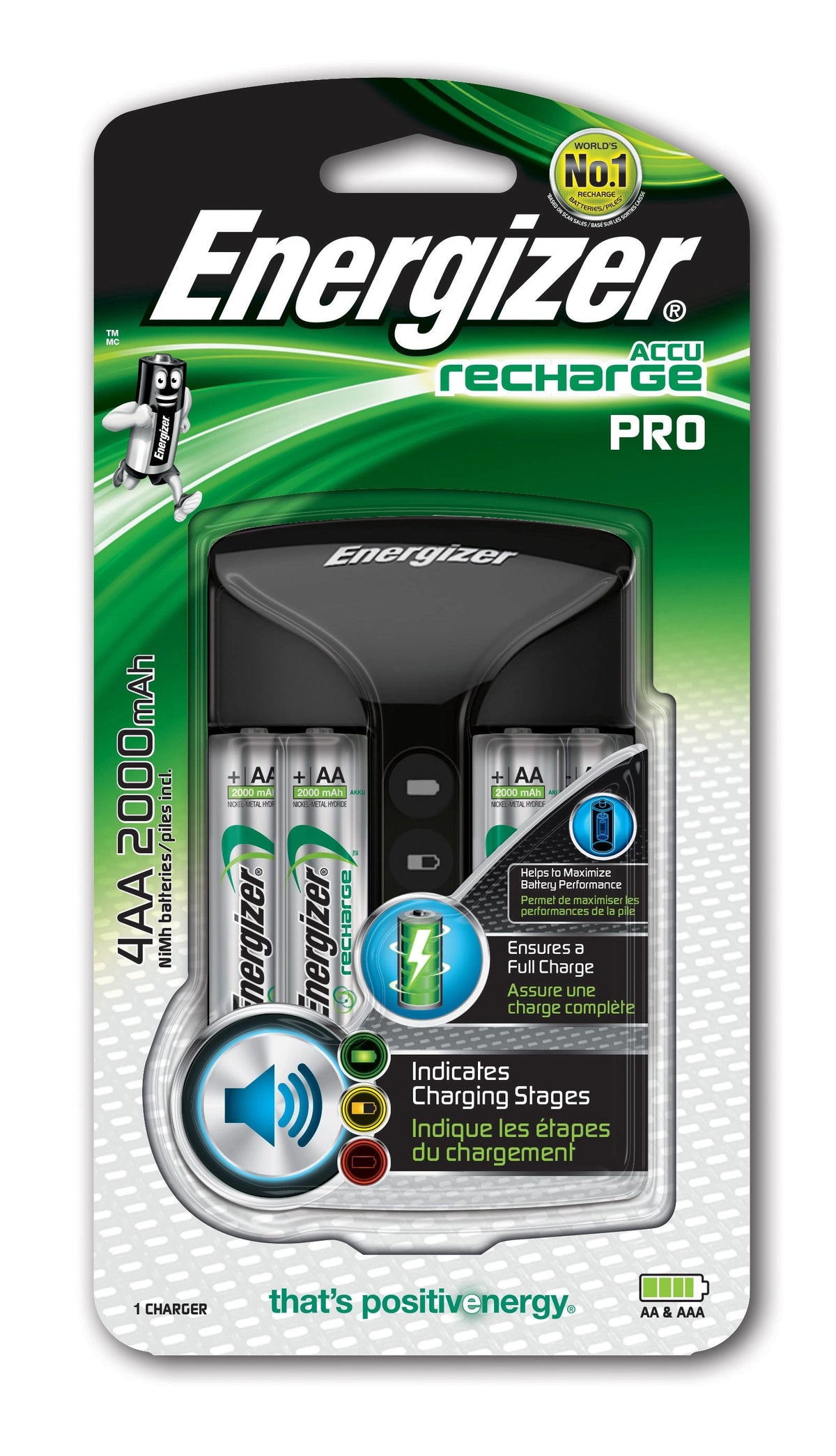 Φορτιστής Μπαταριών Energizer ACCU Recharge PRO για AA/AAA με 4 ΑΑ 2000mAh Μπαταρίες
