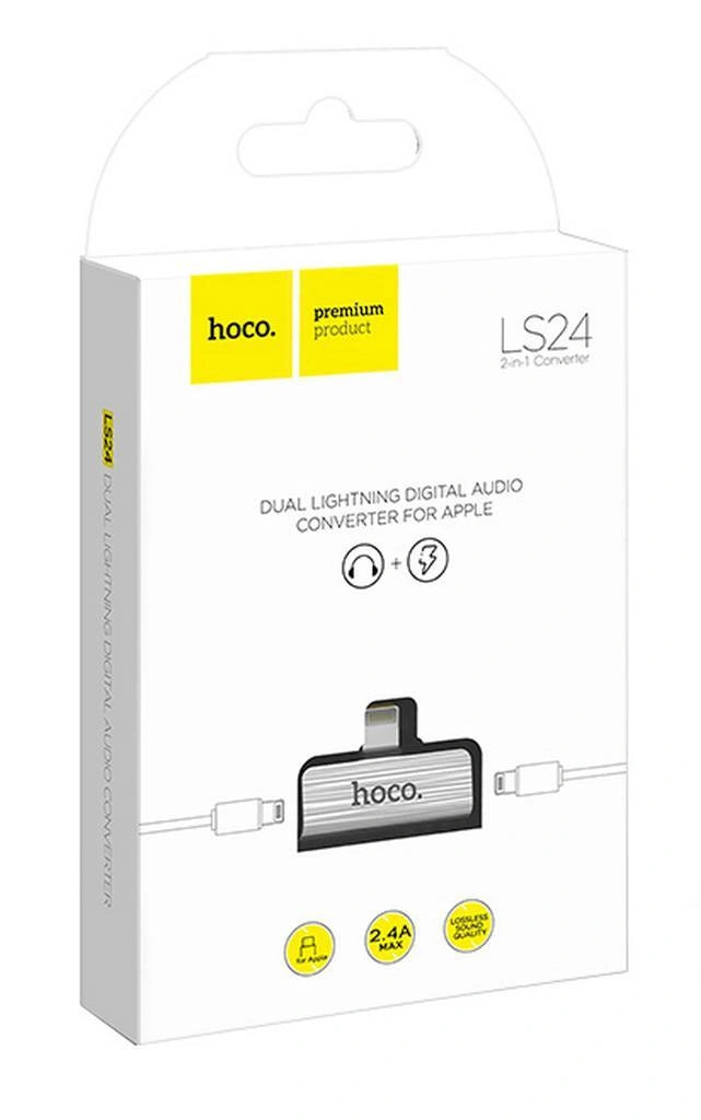 Αντάπτορας Hoco LS24 2 σε 1 Lightning σε 2 Εξόδους Lightning 2.0A Ασημί