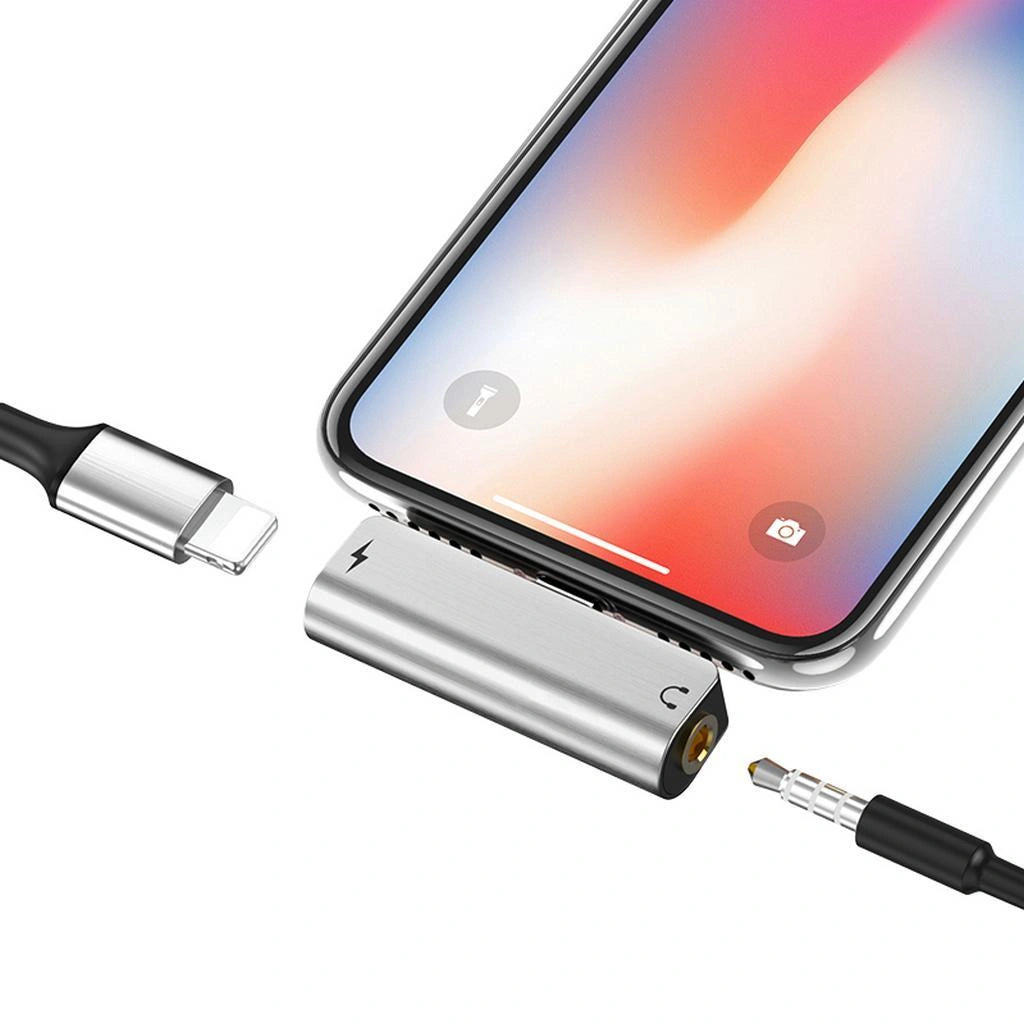 Αντάπτορας Hoco LS25 από Lightning σε 3.5mm και Lightning 2.0A Ασημί για Φόρτιση και Ήχο
