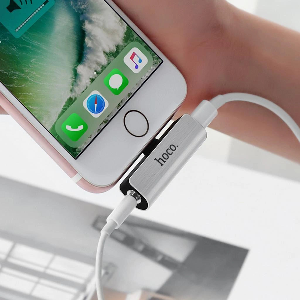 Αντάπτορας Hoco LS25 από Lightning σε 3.5mm και Lightning 2.0A Ασημί για Φόρτιση και Ήχο