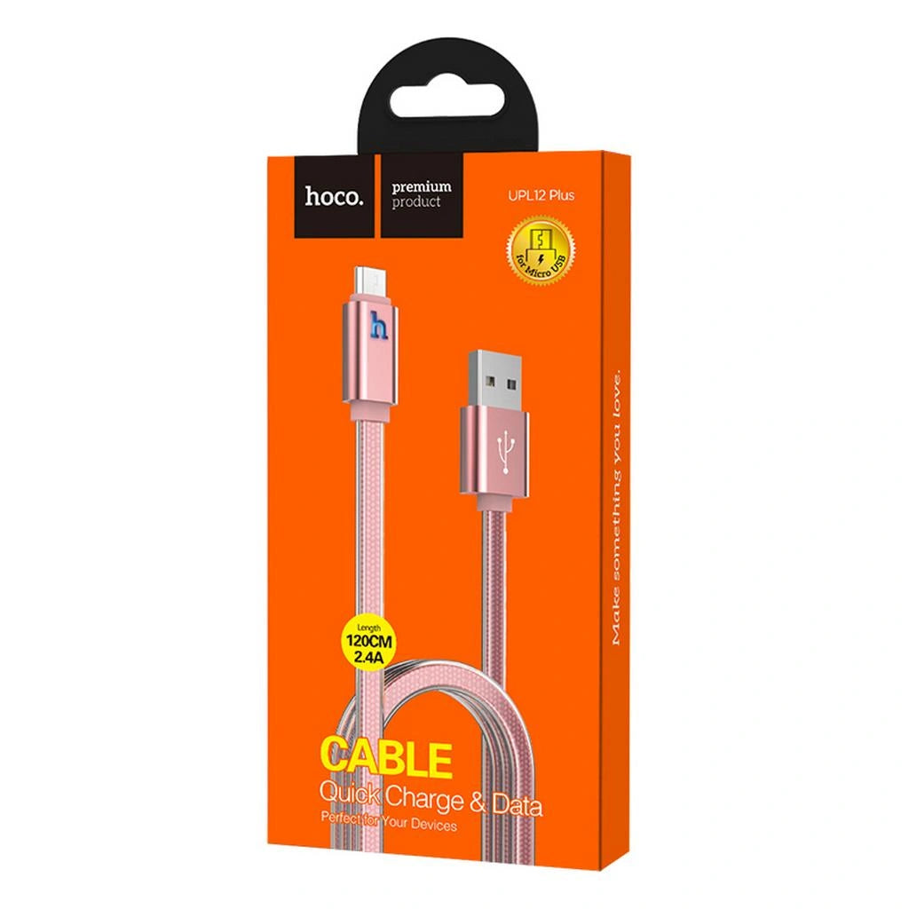 Καλώδιο σύνδεσης Hoco UPL 12 Plus USB σε Micro-USB 2.4A με PVC Jelly και Φωτεινή Ένδειξη Ροζ Χρυσό 1.2m
