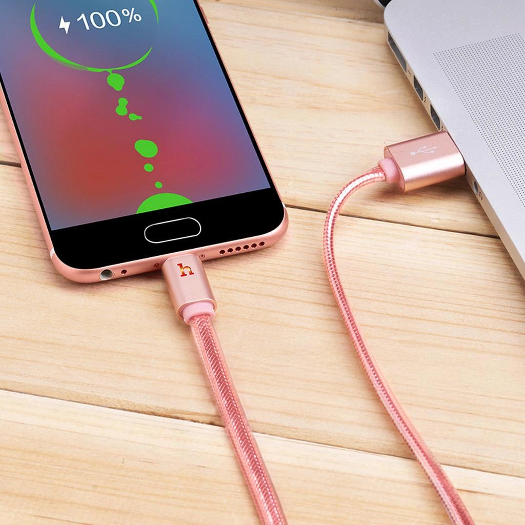 Καλώδιο σύνδεσης Hoco UPL 12 Plus USB σε Micro-USB 2.4A με PVC Jelly και Φωτεινή Ένδειξη Ροζ Χρυσό 1.2m