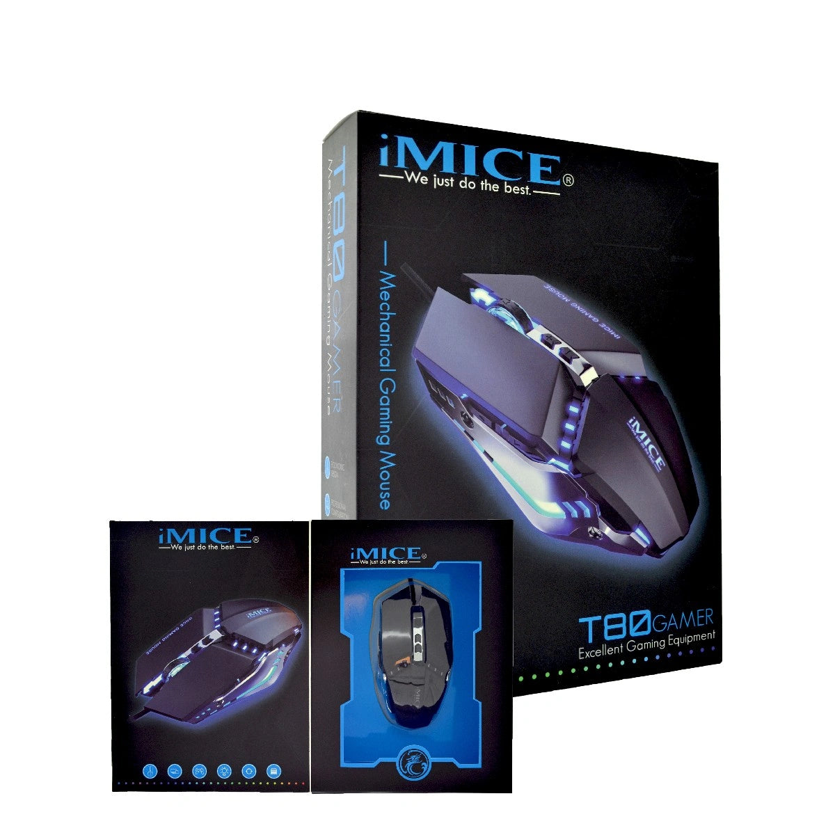 Ενσύρματο Μηχανικό Ποντίκι iMICE T80 Gamer 6D με 6 Πλήκτρα, 3200 DPI και LED Φωτισμό. Μαύρο