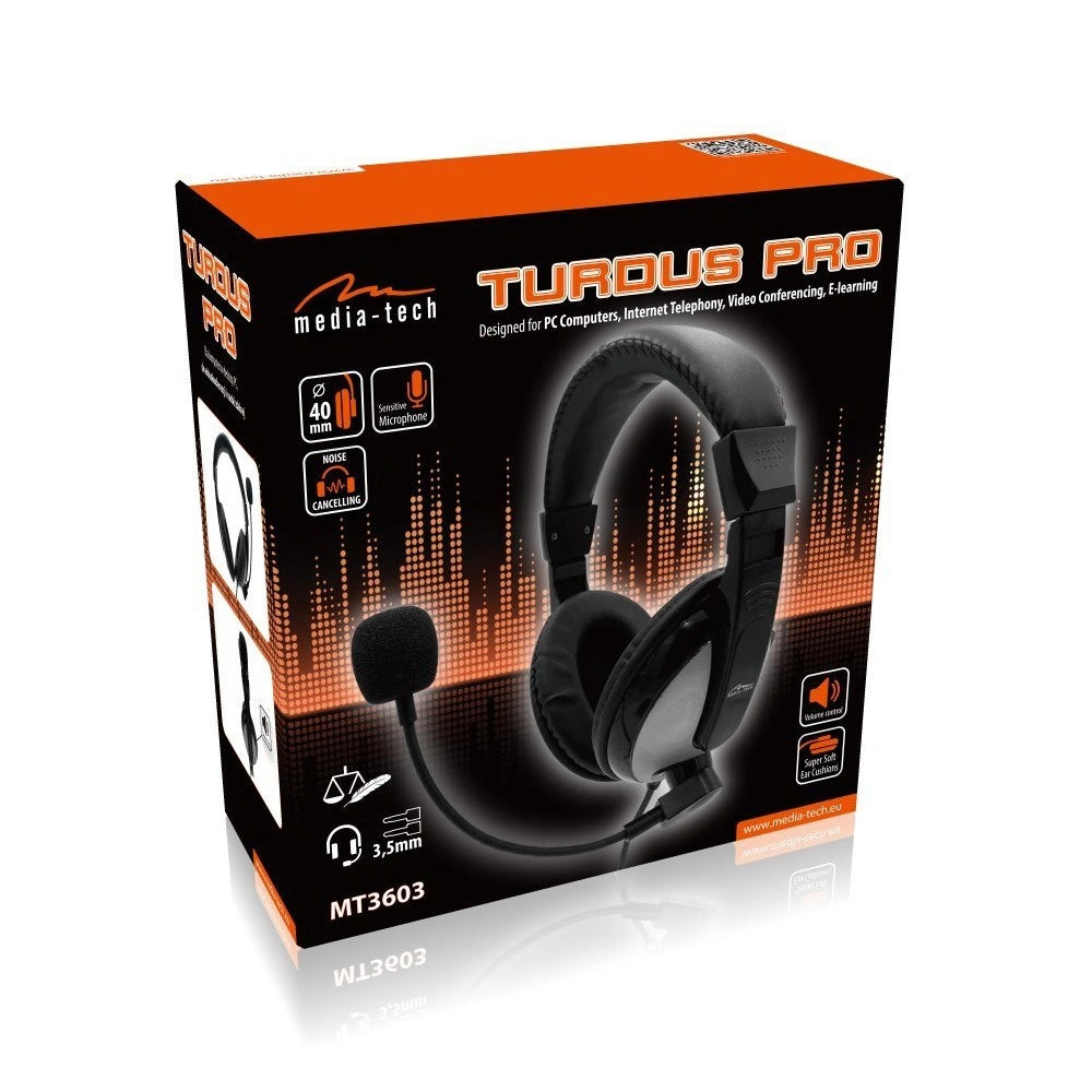 Ακουστικά Stereo Media-Tech TURDUS PRO MT3603 με Διπλό Κονέκτορα 3.5mm και Ρυθμιζόμενο Μικρόφωνο Μαύρο