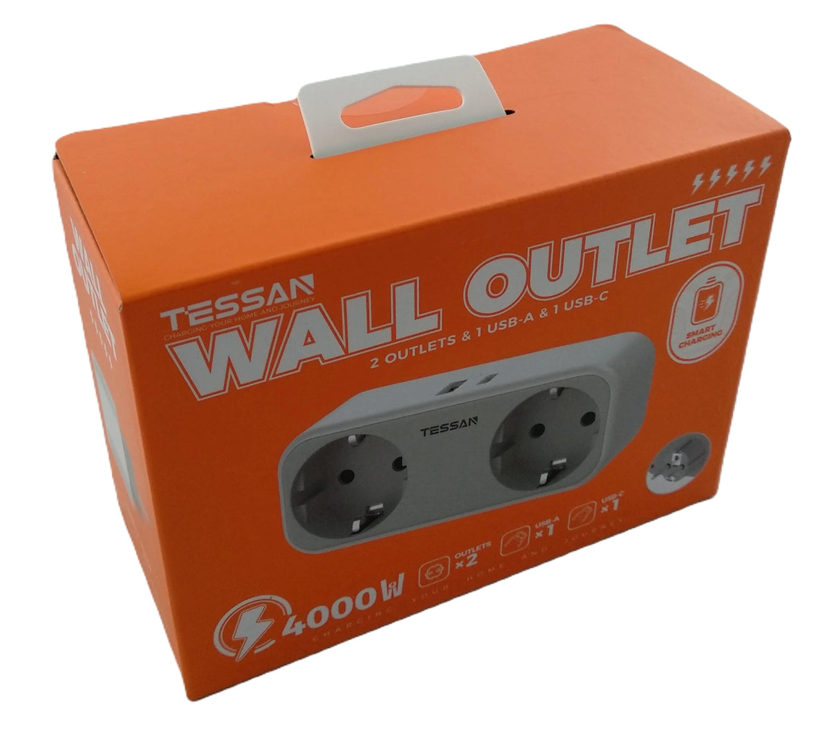 TESSAN 4 IN 1 WALL SOCKET 2xSCHUKO, 1xTYPE-C,1xUSB