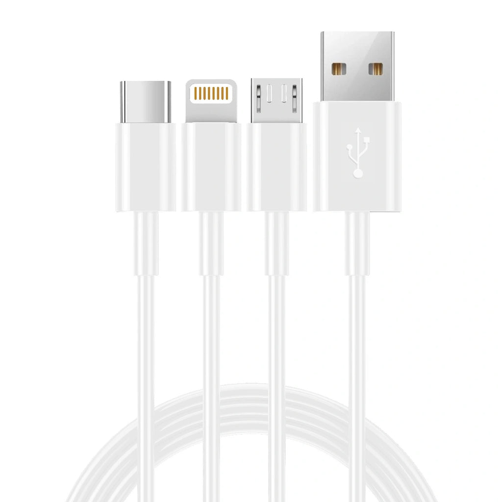 Καλώδιο Σύνδεσης και Φόρτισης Ancus Flow E44 USB 3 σε 1 Micro-USB USB-C Lightning 3.0A Λευκό 1m