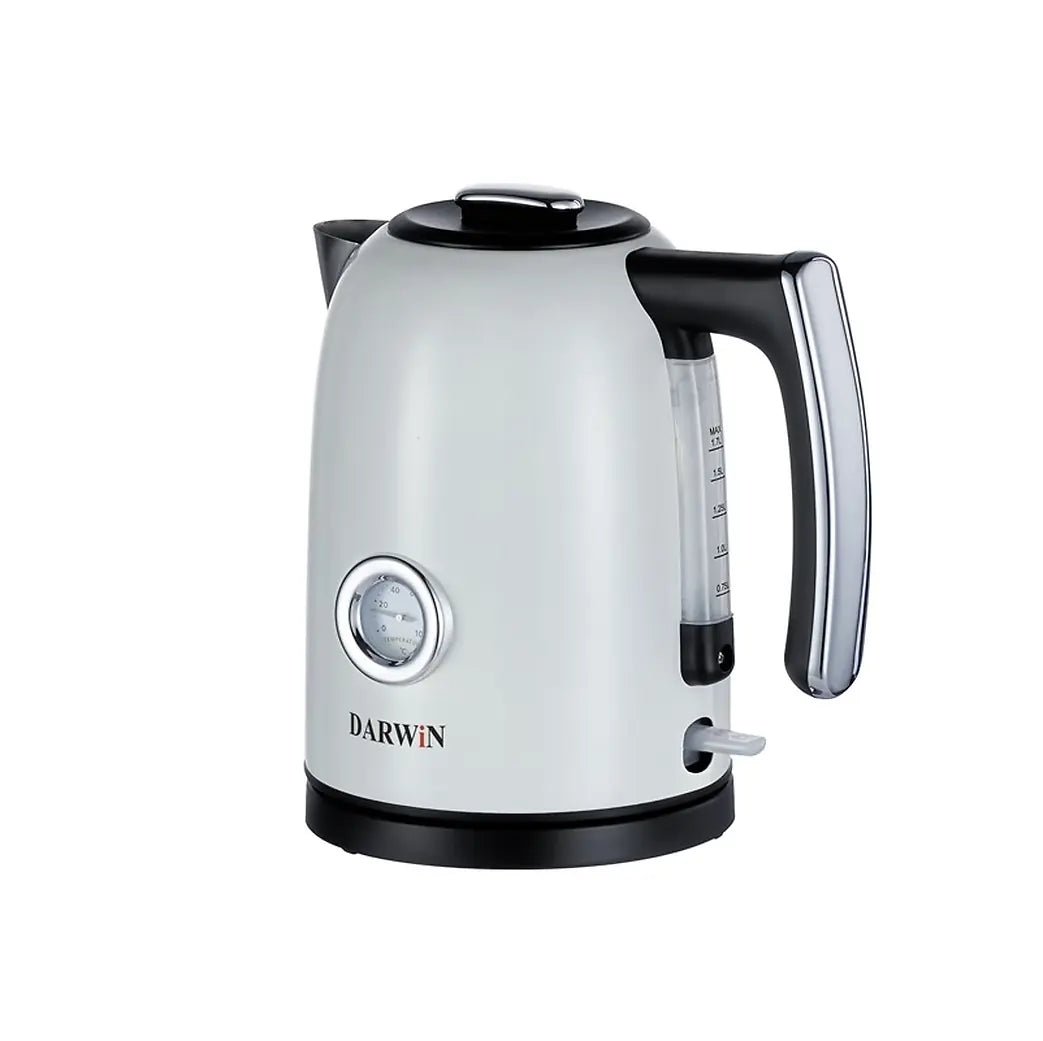 Βραστήρας Inox, 1.7 lt, 2200W, Περιστρεφόμενη Βάση 360°, Γκρι-Κρεμ, Darwin