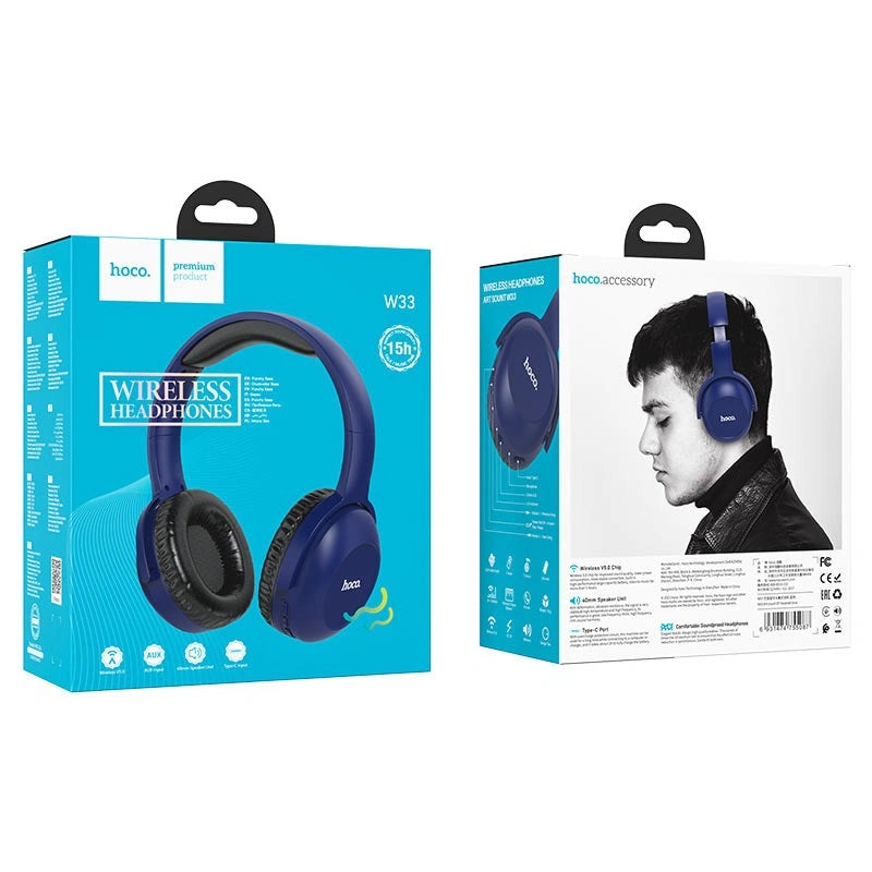 Wireless Ακουστικά Stereo Hoco W33 Art Sound με Μικρόφωνο, AUX v5.0 Μπλε