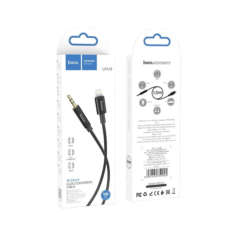 Καλώδιο σύνδεσης Ήχου Hoco UPA19 Braided Lightning Αρσενικό σε 3.5mm Αρσενικό Μαύρο 1m