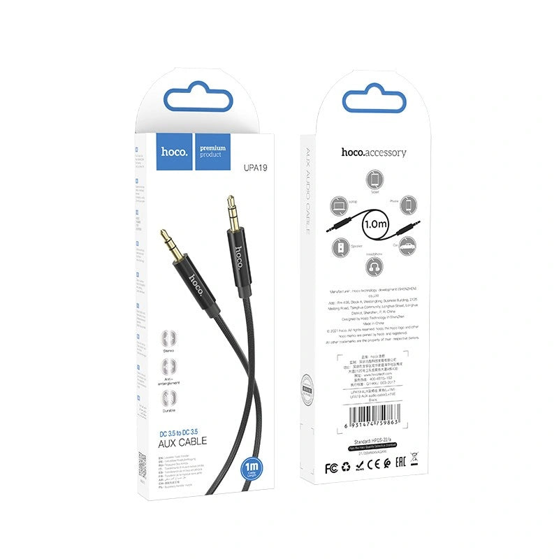 Καλώδιο σύνδεσης Ήχου Hoco UPA19 Braided 3.5mm Αρσενικό σε 3.5mm Αρσενικό Μαύρο 1m