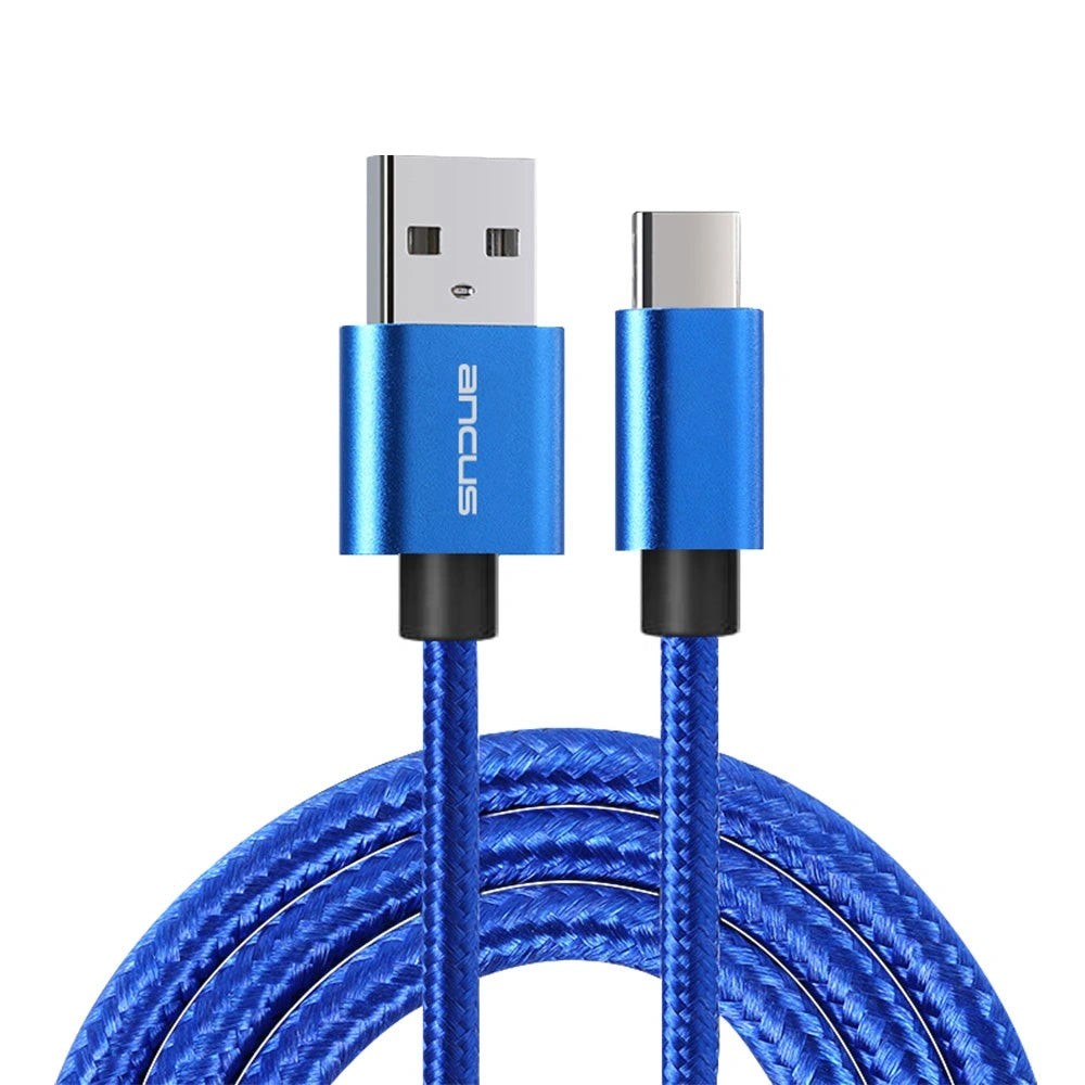Καλώδιο Σύνδεσης και Φόρτισης Ancus Flow Plus E54 USB σε USB-C 2.0A  και Braided Καλώδιο Μπλε 1m Με 5 Χρονια Εγγύηση