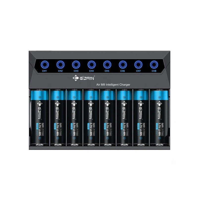 Φορτιστής Μπαταριών EiZfan Air M8  Intelligent Li-ion 3.7V 21700 20700 18650 8 Θέσεων και Φορτιστής Αυτοκινήτου
