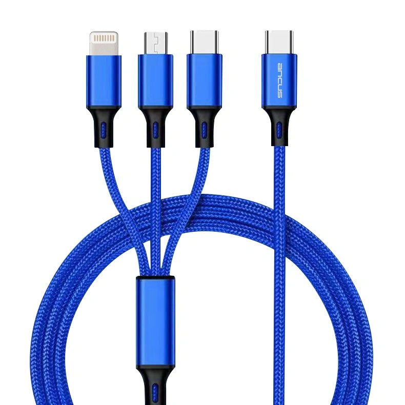 Καλώδιο Φόρτισης Ancus Flow Plus E54 USB-C 3 σε 1 Micro-USB, USB-C, Lightning 3.0A με Braided Καλώδιο Μπλε 1m Με 5 Χρονια Εγγύηση