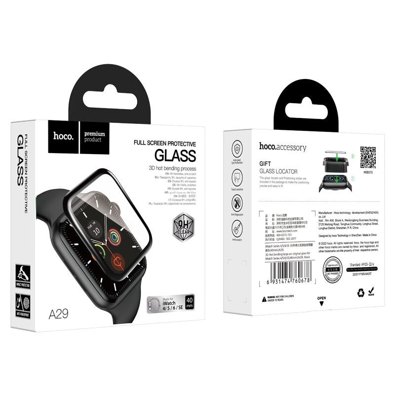 Tempered Glass Hoco A29 0.33mm 9H 3D Hot bending 40mm για iWatch Series4 5 6 SE Μαύρο