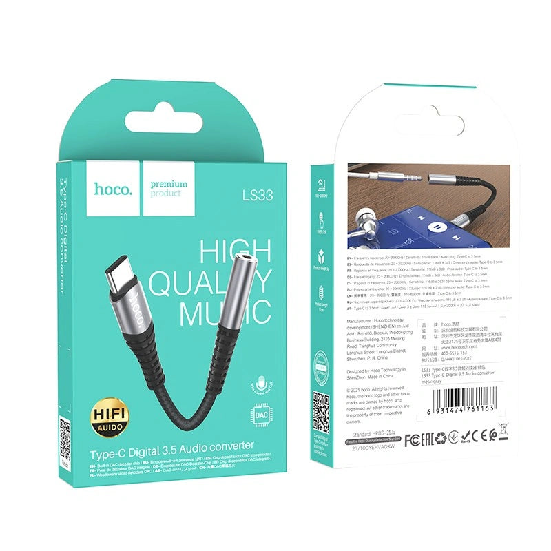 Αντάπτορας Hoco LS33 USB-C σε 3.5mm Θηλυκό Μεταλλικό Γκρι