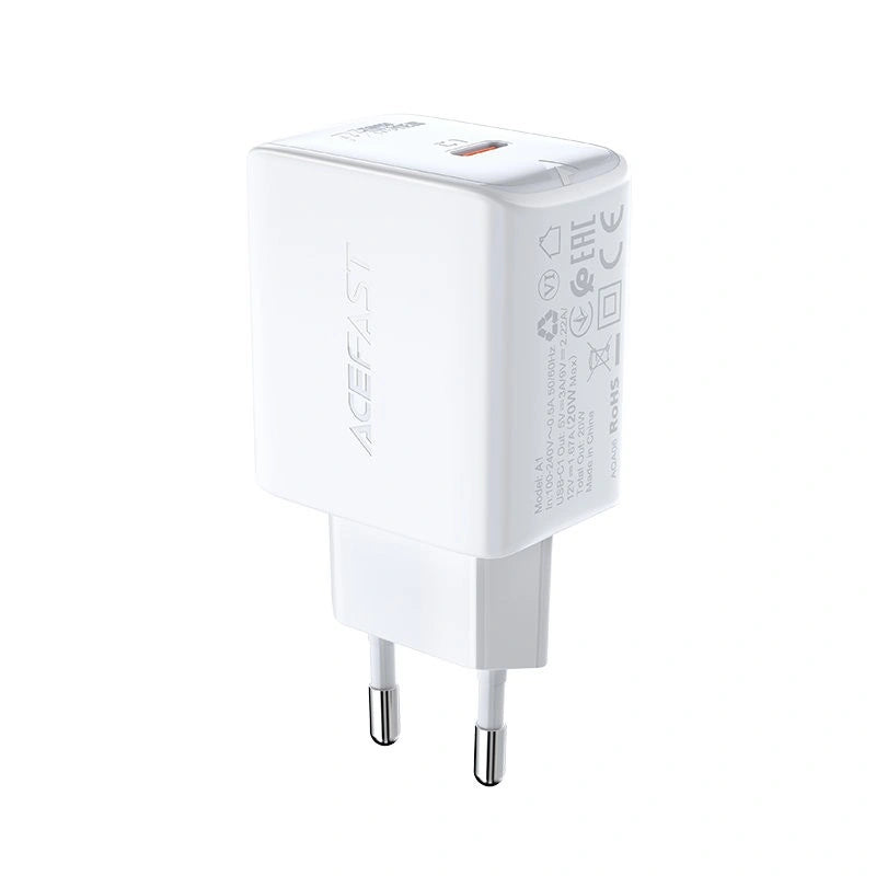 Φορτιστής Ταξιδίου Acefast A1 Fast Charging USB-C PD3.0 PD20W QC3.0 / QC2.0 5V / 2.4A Λευκός