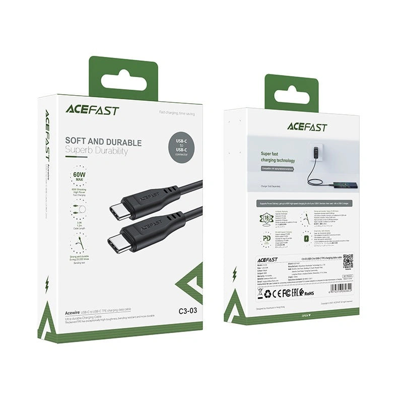 Καλώδιο σύνδεσης Acefast C3-03 USB-C σε USB-C 3A 60W Μαύρο 1.2m
