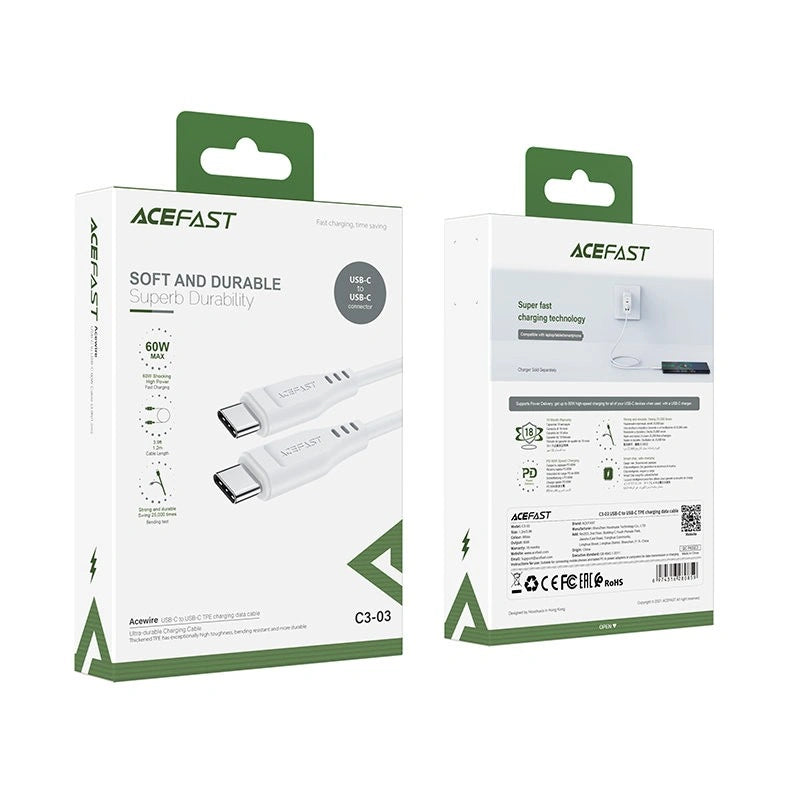 Καλώδιο Acefast C3-03 USB-C σε USB-C 3A 60W Λευκό 1.2m