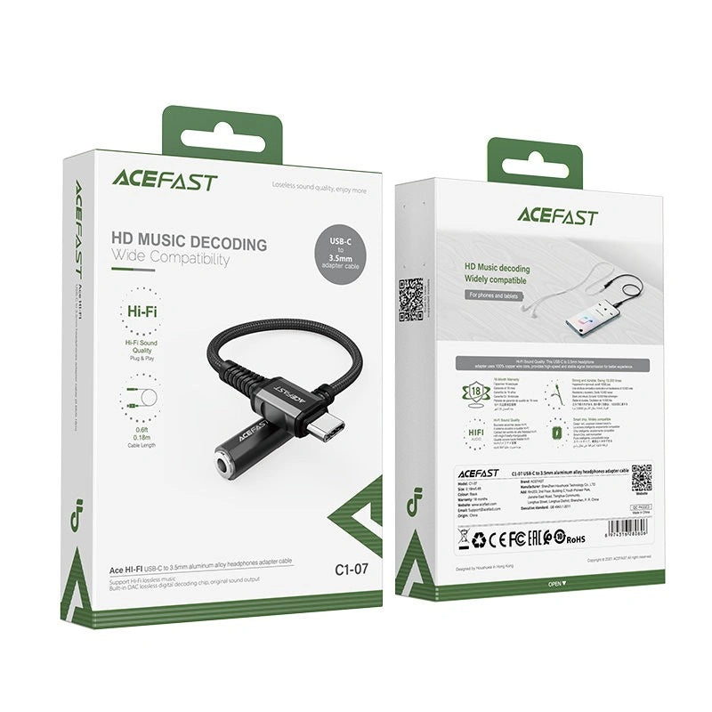 Καλώδιο Σύνδεσης Acefast C1-07 USB-C σε 3.5mm Θηλυκό Braided  Μαύρο 18cm