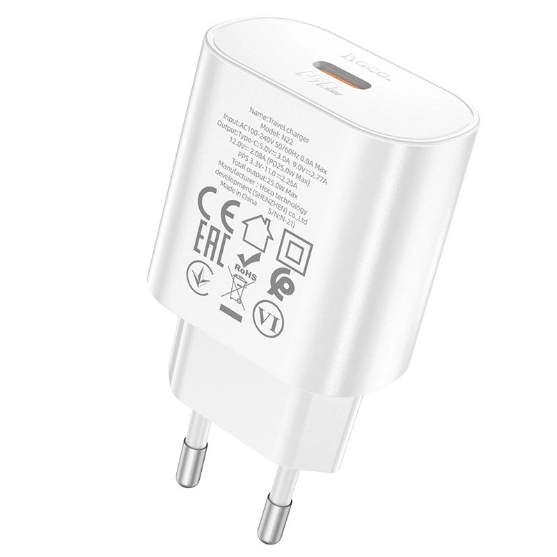 Φορτιστής Ταξιδίου Hoco N22 Jetta USB-C PD25W Small Body Λευκός