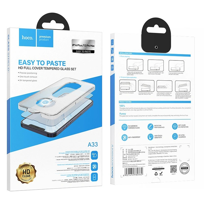Tempered Glass Hoco A33 9Η Full Screen Protection 0.33mm Apple iPhone 14 Plus 13 Pro Max με Οδηγό Εύκολης Τοποθέτησης