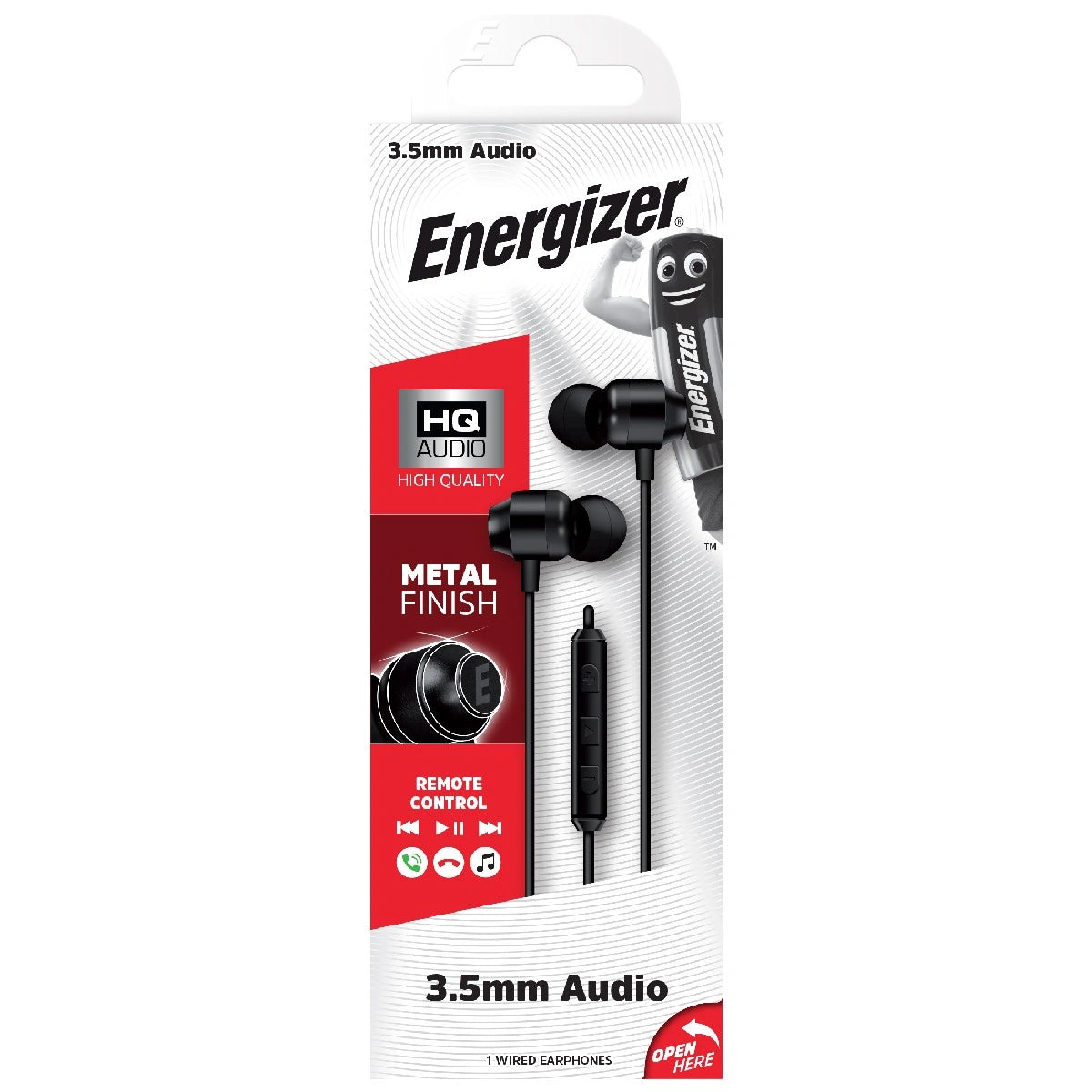 Hands Free Energizer CIA10 Metal Stereo 3.5mm Μαύρα με Μικρόφωνο και Πλήκτρο Πολλαπλών Λειτουργιών 1.2m