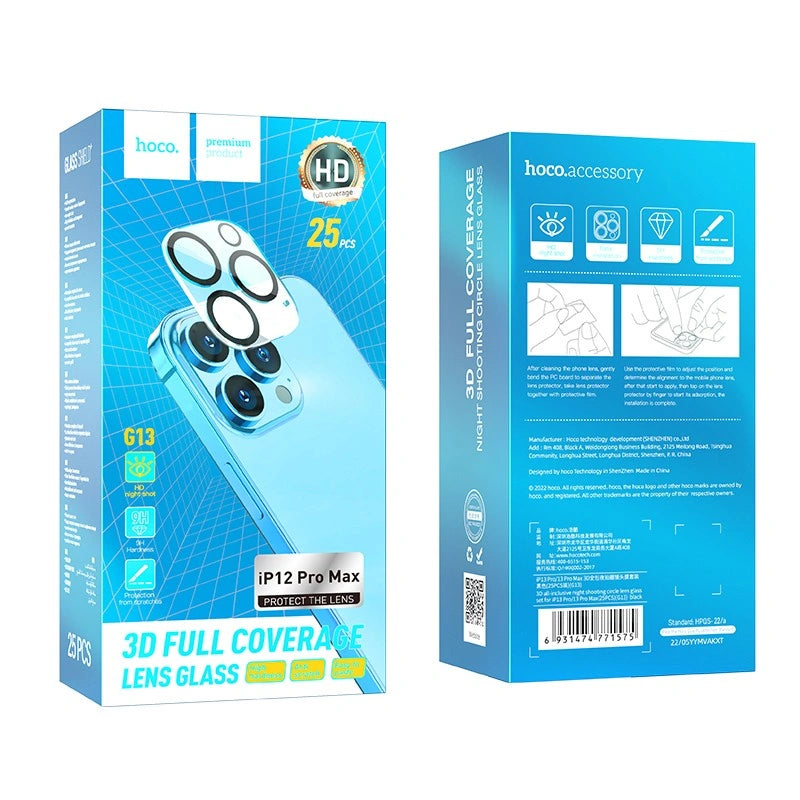 Προστασία Κάμερας Hoco 3D Metal G13 για iPhone 12 Pro Max  Μαύρο Σετ 25τεμ.