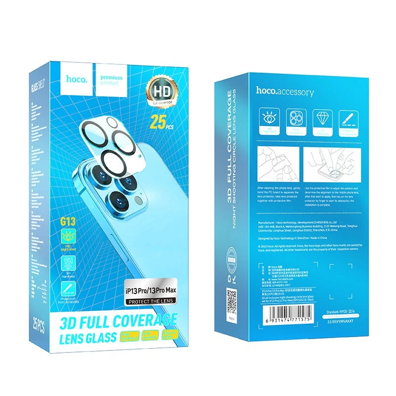 Προστασία Κάμερας Hoco 3D Metal G13 για iPhone 13 Pro/ iPhone 13 Pro Max Μαύρο Σετ 25τεμ.