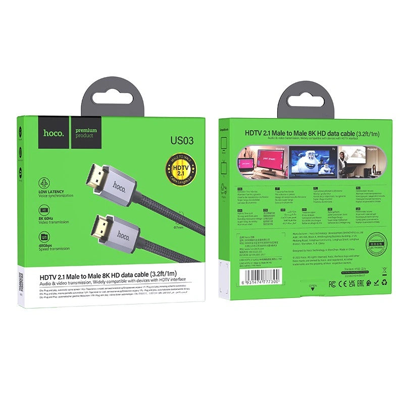 Καλώδιο σύνδεσης HDMI Hoco US03 HDMI 2.1 σε 8K 60Hz Ultra HD 48Gbps Μαύρο 1m Braided