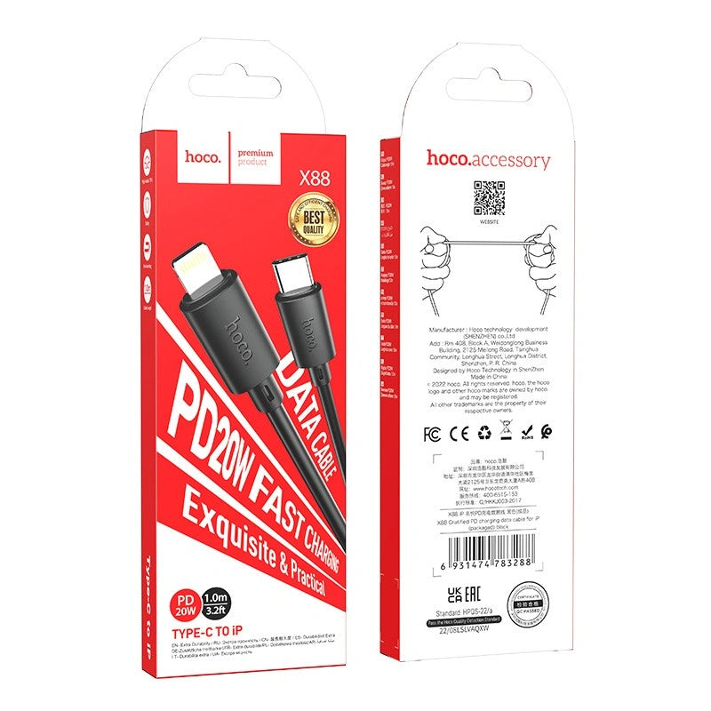Καλώδιο Hoco X88 USB-C σε Lightning PD20W Μαύρο 1m
