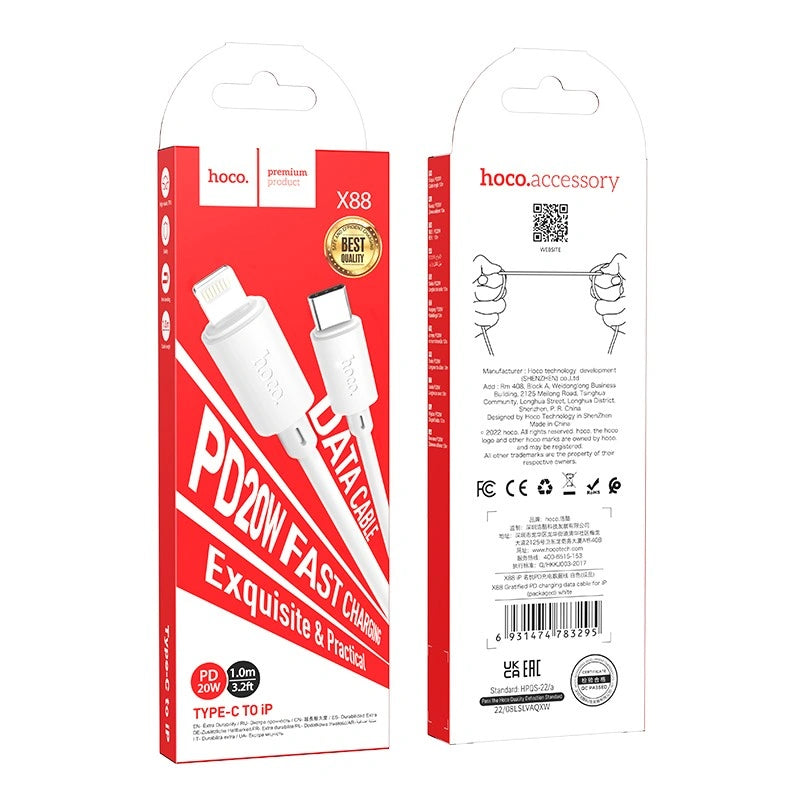 Καλώδιο Hoco X88 USB-C σε Lightning PD20W Λευκό 1m
