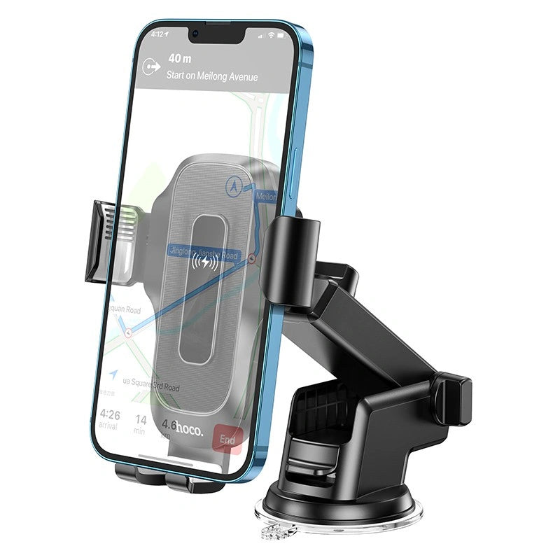 Βάση Στήριξης Αυτοκινήτου Hoco HW3 Wise με Wireless Charger έως 15W USB-C και Επεκτεινόμενο Βραχίονα Μαύρη 4.5"-7"