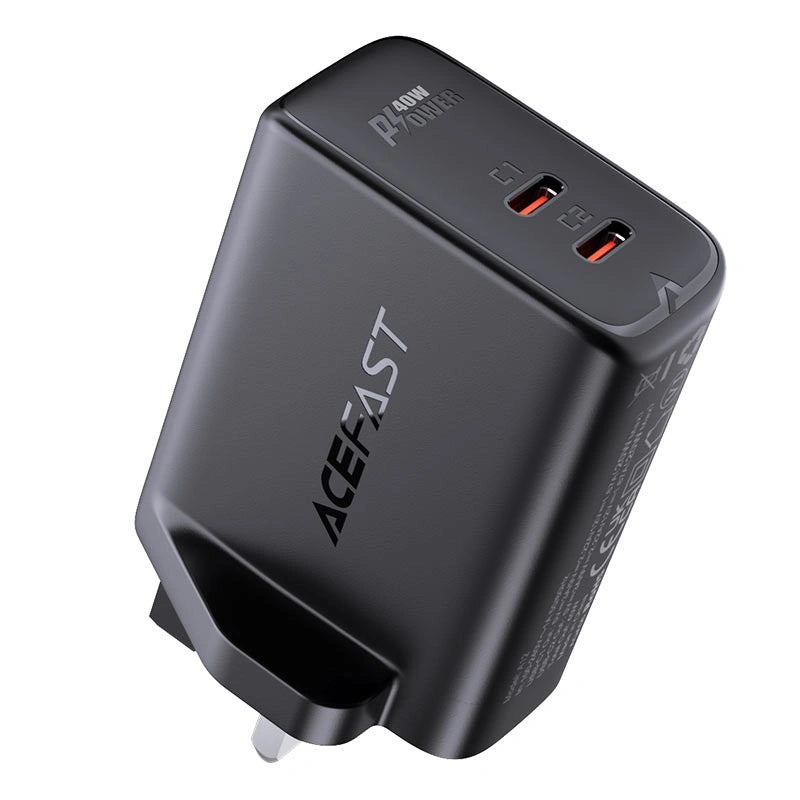 Φορτιστής Ταξιδίου Acefast A12 Fast Charging 2xUSB-C PD40W Μαύρος με UK Plug